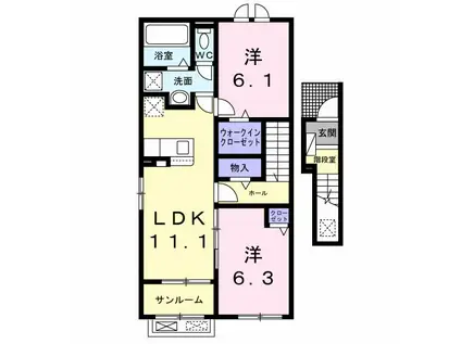 ニアパートC(2LDK/2階)の間取り写真