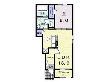 スカイリバー A棟(1LDK/1階)の間取り写真