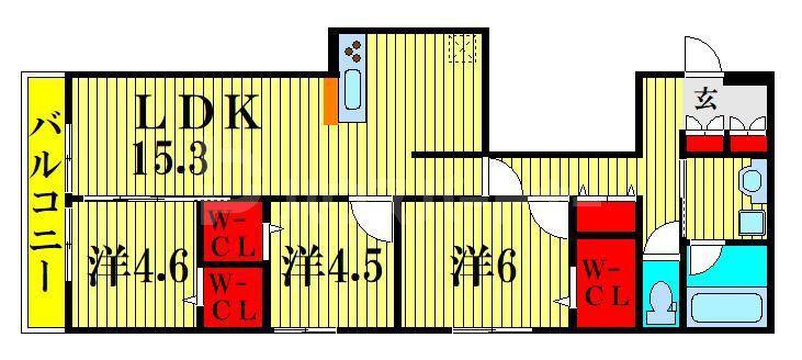 アベニール(3LDK/1階)の間取り写真