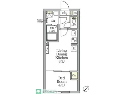 AGLAIA 新宿横寺町(1LDK/1階)の間取り写真