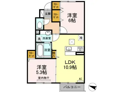 パイン コート(2LDK/1階)の間取り写真