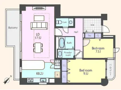 コスモ碑文谷(2LDK/2階)の間取り写真
