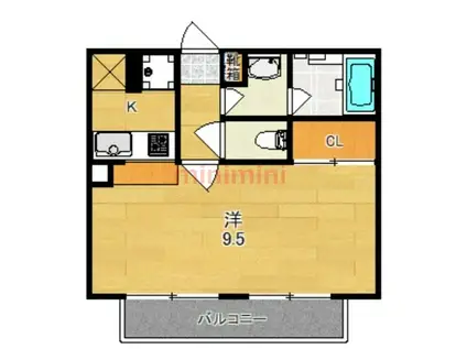 ハイウェイブ高槻(1K/2階)の間取り写真