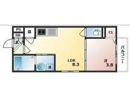 GRANDIR杉本町(1LDK/3階)の間取り写真