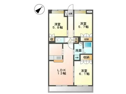 ボンヌール ラパン(3LDK/1階)の間取り写真