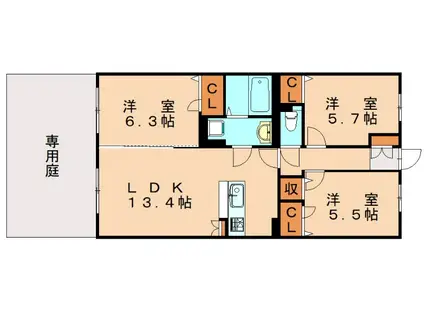 VENT VERT 感田(3LDK/1階)の間取り写真