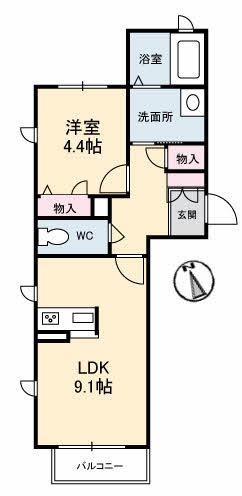エトワール御船(1LDK/2階)の間取り写真