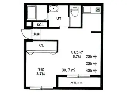 エストラーダN18(1DK/4階)の間取り写真