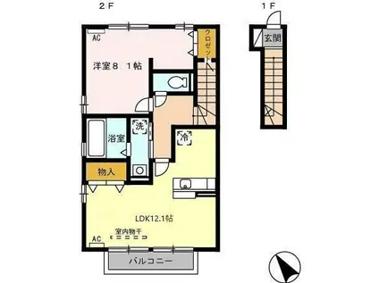BINTANG PARI B(1LDK/2階)の間取り写真