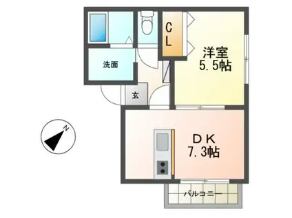 サン・FRIENDSいしい(1DK/2階)の間取り写真