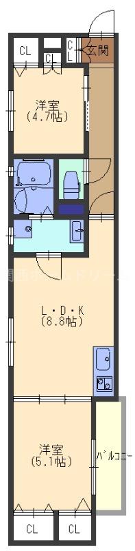 クリエオーレ下神田I(2LDK/2階)の間取り写真