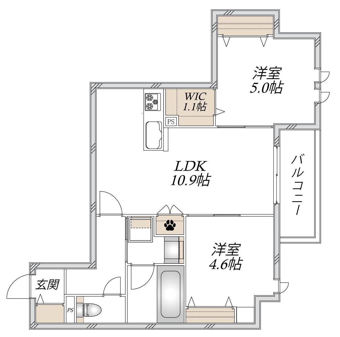 ブルーメ夙川(2LDK/2階)の間取り写真