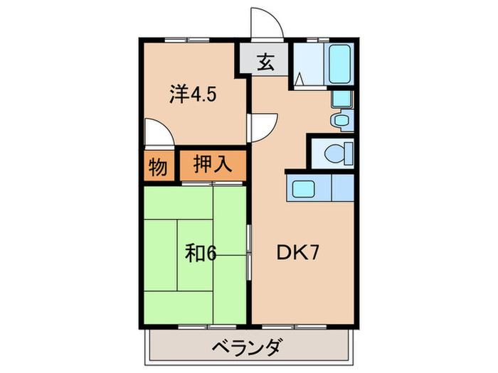 グリーンウッド(2DK/2階)の間取り写真