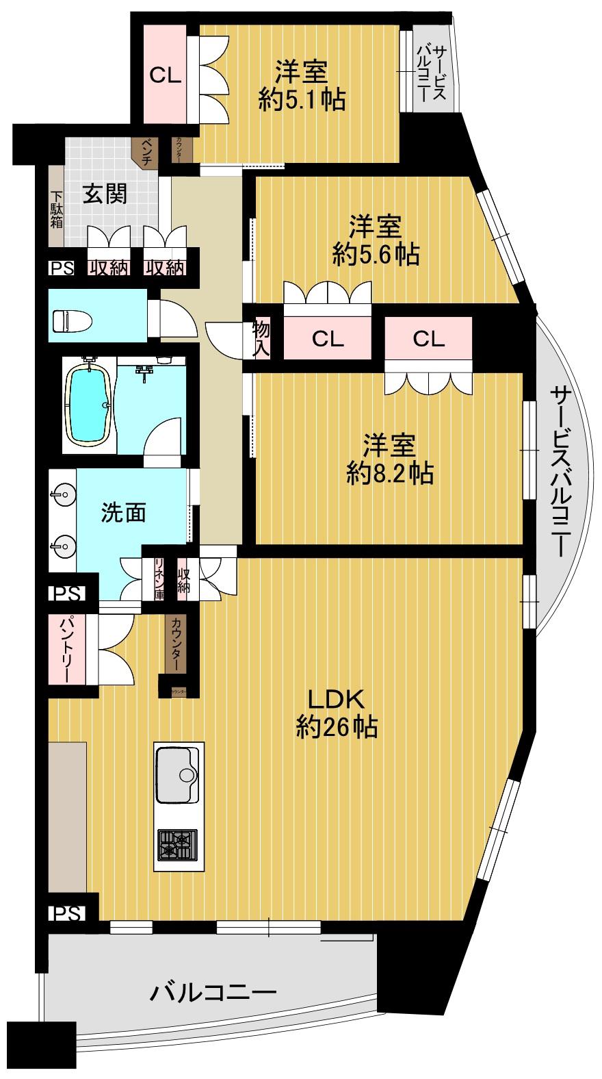 アルス東芦屋町(3LDK/4階)の間取り写真