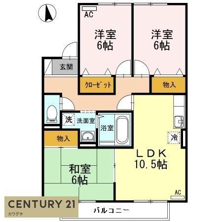 セジュールMIYABI(3LDK/2階)の間取り写真