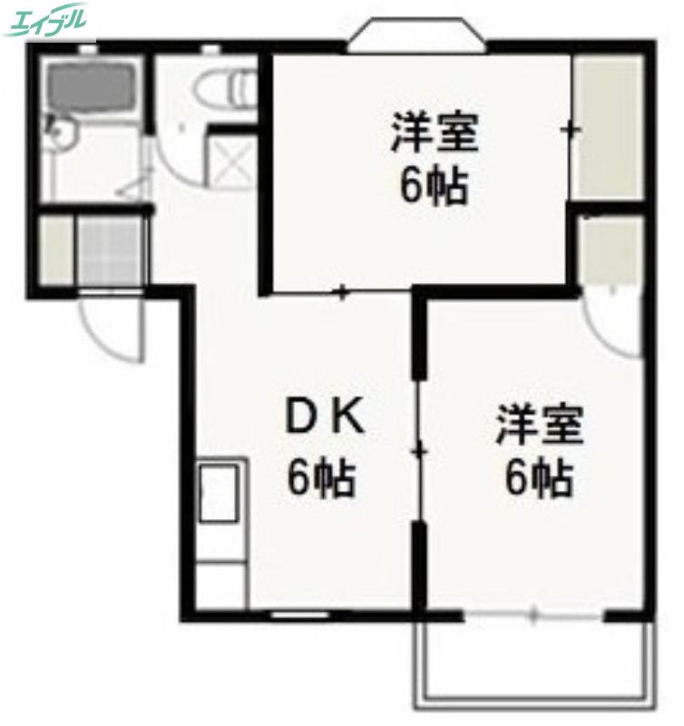 ニューハウンA棟(2DK/2階)の間取り写真