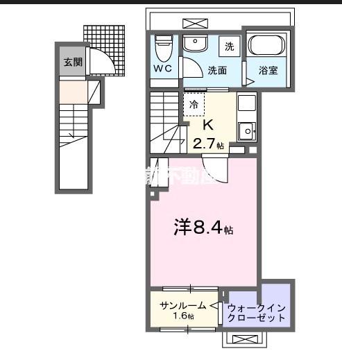 ジール二日市I(1K/2階)の間取り写真