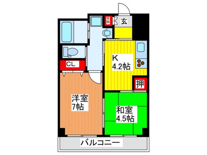 サンリスタ守口(2K/4階)の間取り写真