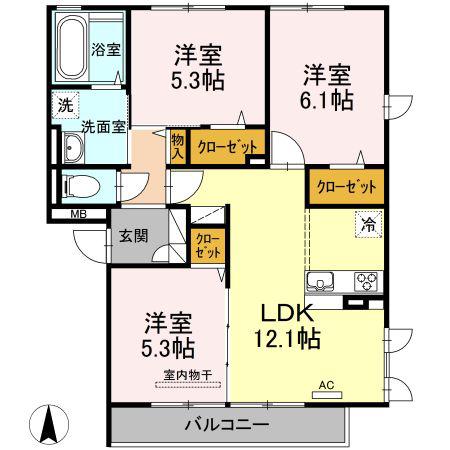 セジュールオッツ兵庫(3LDK/3階)の間取り写真