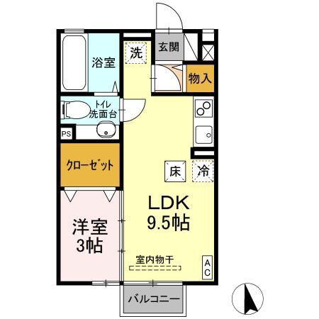 サザンスクェアB(1LDK/1階)の間取り写真