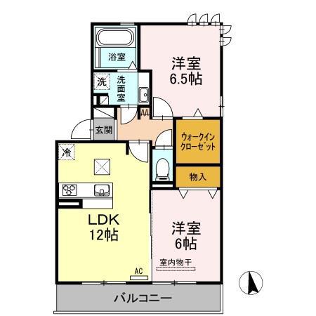 ハロウェル D棟(2LDK/1階)の間取り写真