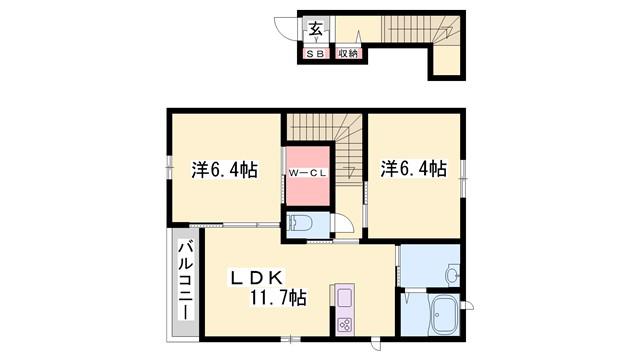 アルカディアコートII(2LDK/2階)の間取り写真