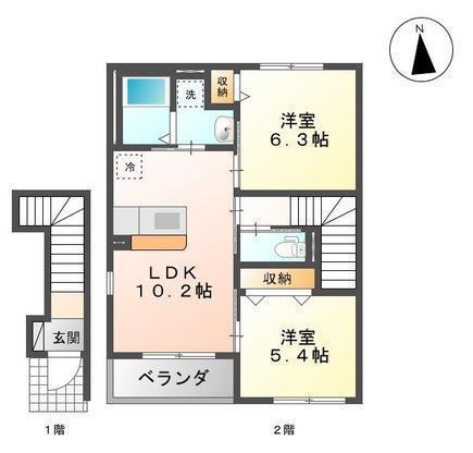 HARMONY幸(2LDK/2階)の間取り写真