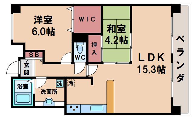 シャルマンフジリッツ夕陽丘(2LDK/4階)の間取り写真