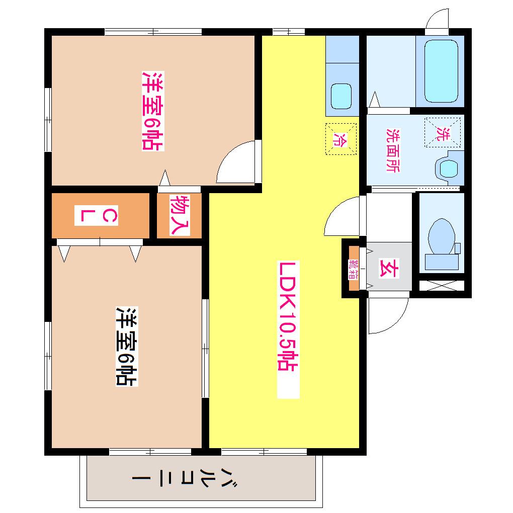 ハイムさくら(2LDK/2階)の間取り写真