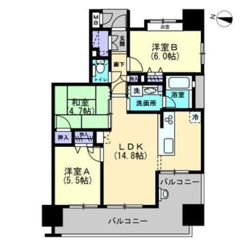 サンライフ小倉II(3LDK/8階)の間取り写真