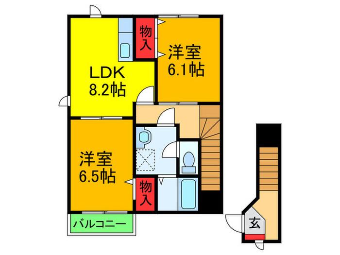 ドゥーソレールI(2LDK/2階)の間取り写真