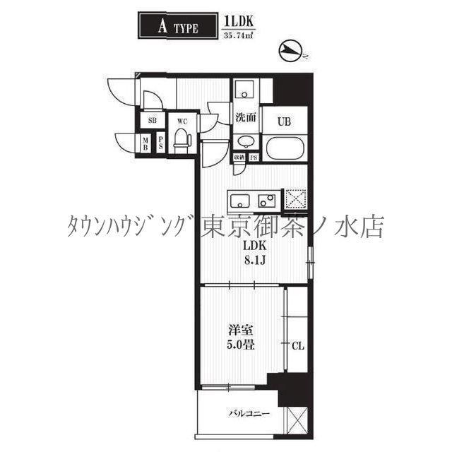 PEAKS神田(1LDK/8階)の間取り写真