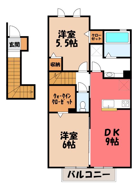 マンチェスター(2DK/2階)の間取り写真