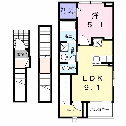 平松本町アパート(1LDK/3階)の間取り写真