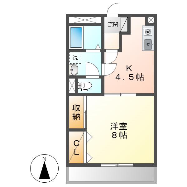 グランパス21(1DK/4階)の間取り写真