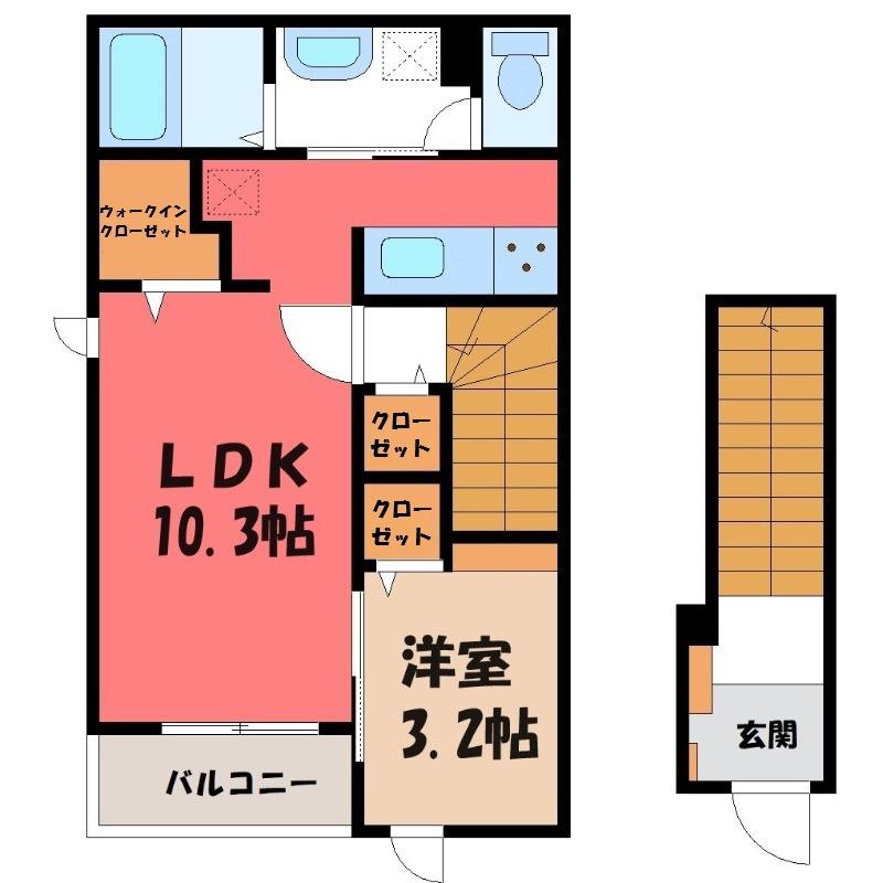 東武小泉線 西小泉駅 徒歩34分 2階建 築1年(1LDK/2階)の間取り写真