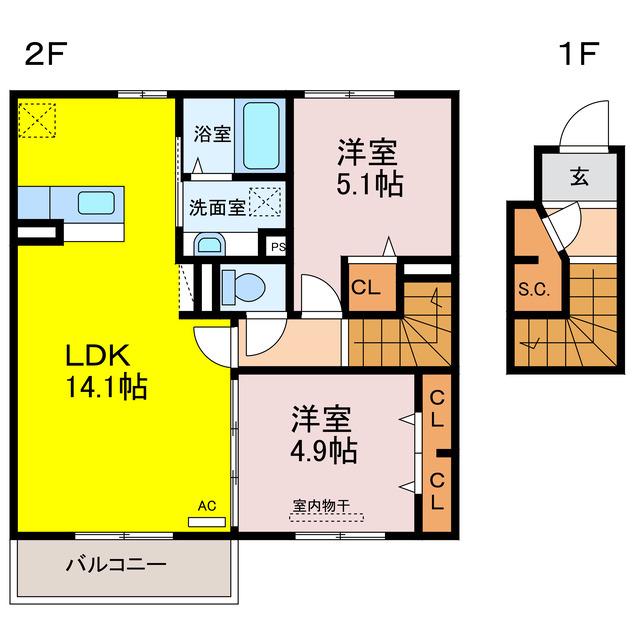 スノーウィコートV(2LDK/2階)の間取り写真