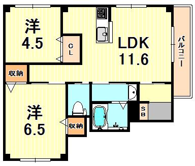 サンモール金ヶ崎2(2LDK/1階)の間取り写真