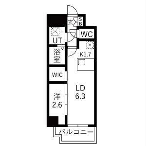 メイクスアート浄心(1LDK/6階)の間取り写真