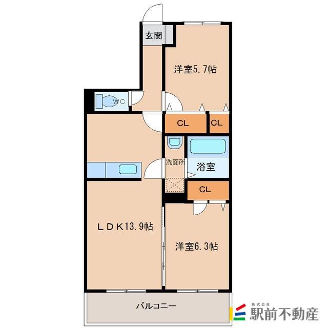 レジェンド筑紫 I(2LDK/1階)の間取り写真