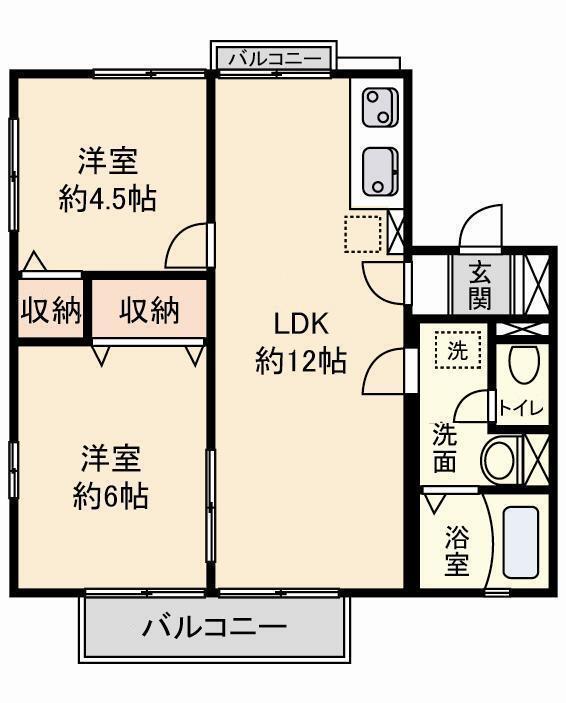 エスポワール II(2LDK/1階)の間取り写真