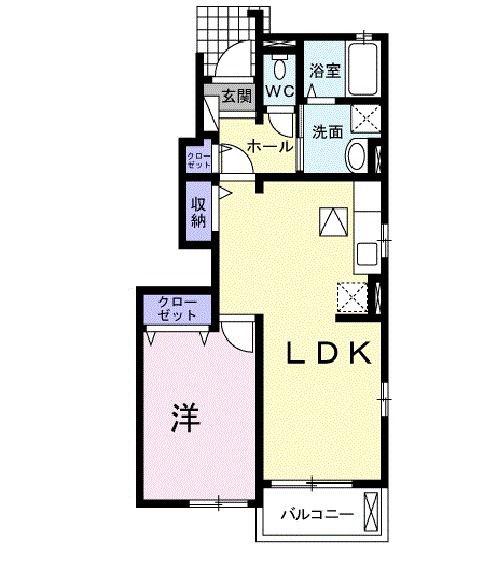 アルカンシェル東台 B棟(1LDK/1階)の間取り写真