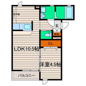 ラ・グラシューズ(1LDK/2階)の間取り写真