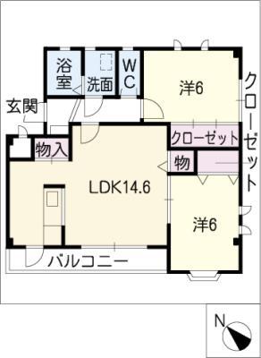 シャトードゥ エスポワールS棟(2LDK/1階)の間取り写真