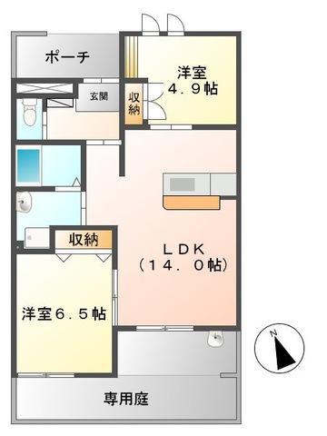 レジデンスヒルズ サウスコート(2LDK/1階)の間取り写真
