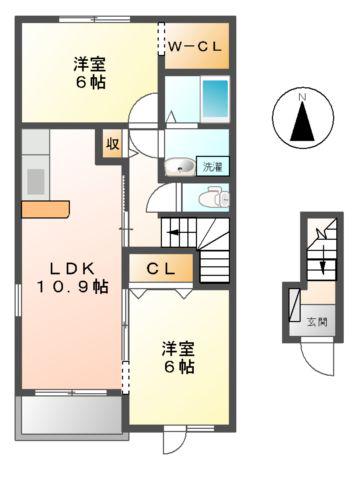 アルドール(2LDK/2階)の間取り写真
