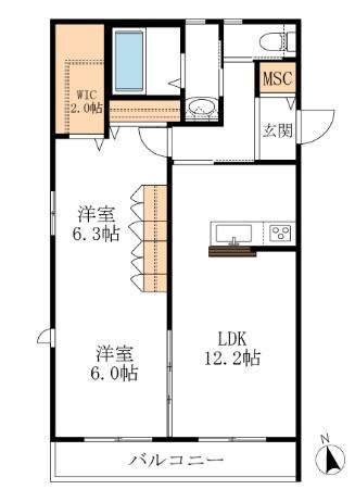 AF シエル(2LDK/2階)の間取り写真