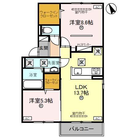 FELICIA(2LDK/1階)の間取り写真