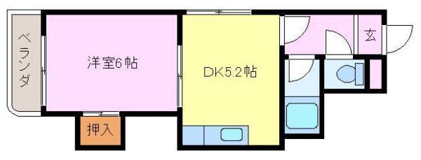 メイプルハウス(1DK/4階)の間取り写真
