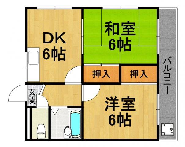福山ハイツ(2DK/2階)の間取り写真